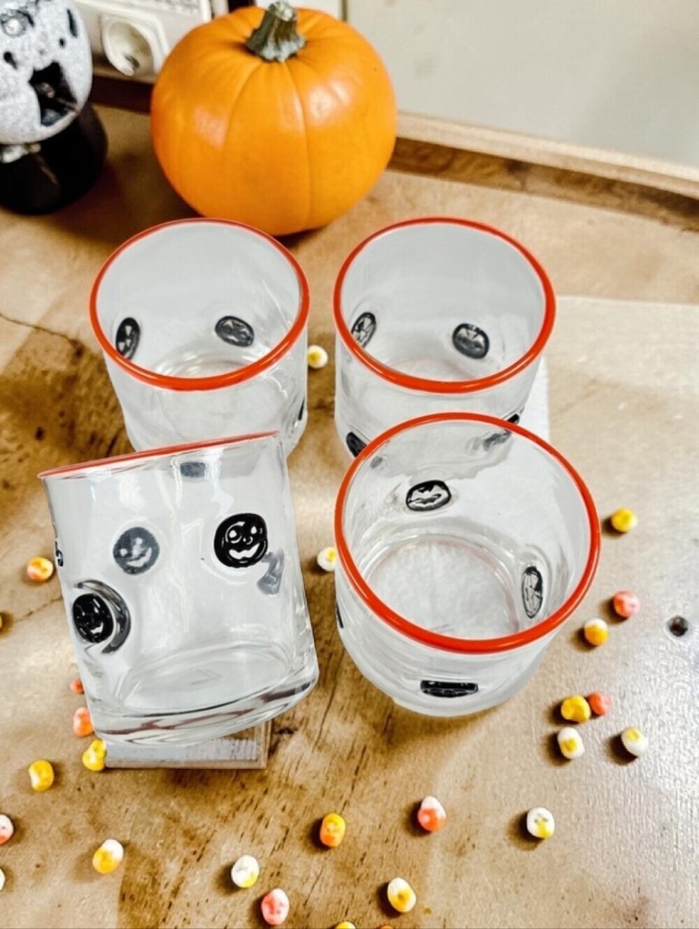 Goblin & Ghoul | 4pc Set Jack-O-Lantern Thick Glass Old-Fashioned Juice Glasses